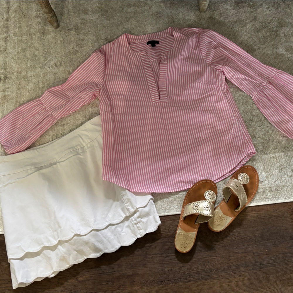 J Crew pink/white striped long bell sleeve top size 6